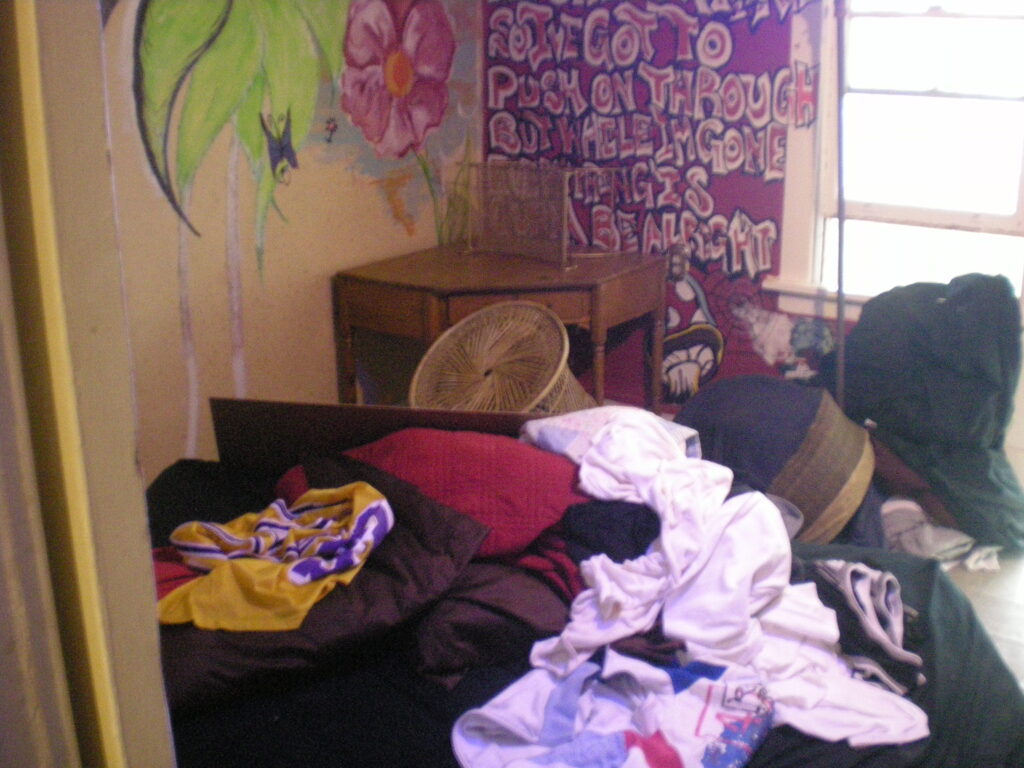 messy room with graffiti walls 